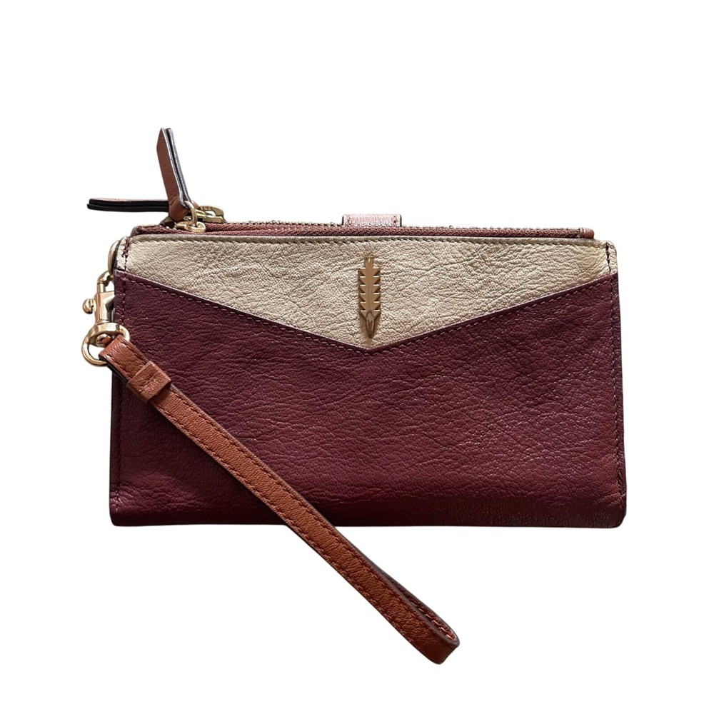Thacker Wristlet Wallet Women OS Burgundy Colorblock Leather Minimalist Chic